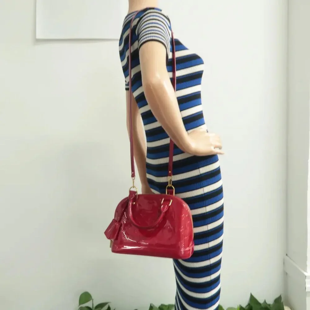 100% Authentic Louis Vuitton Alma BB Red Monogram Patent Leather Satchel - Picture 12 of 12